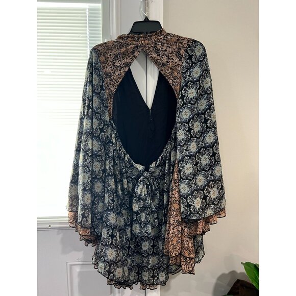 Free People Gabi Floral Print Tunic Dress Black Multi piece - Size Large - Picture 10 of 11